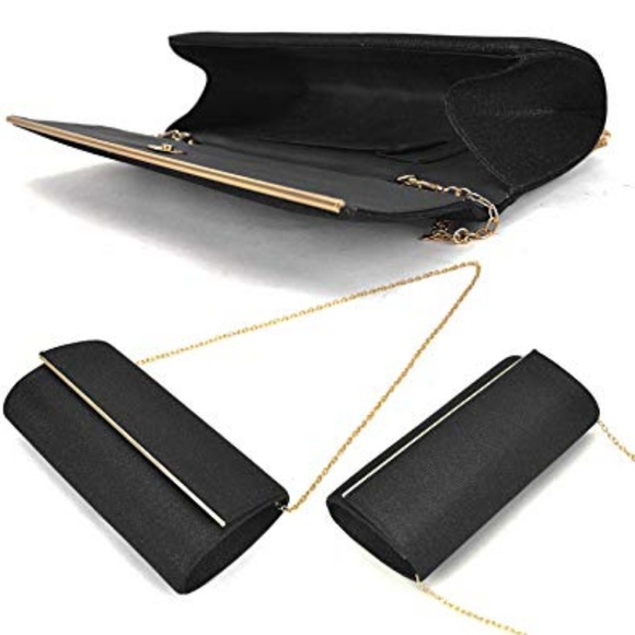 Black and Gold Glitter Handbag Clutch Purse - Picture 6 of 7